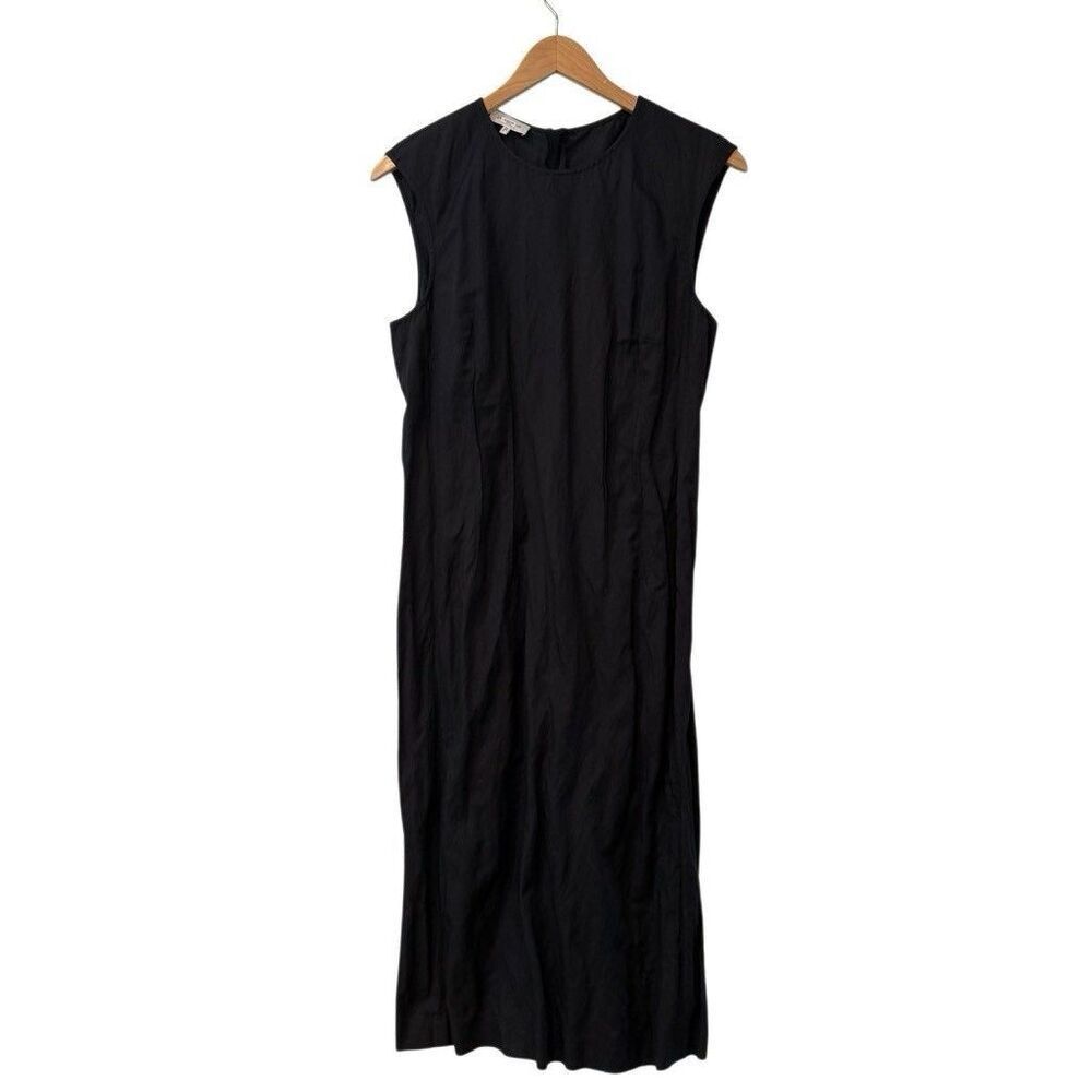 Lafayette 148 New York Women's Black Crinkle Sleeveless Midi Dress Size 8